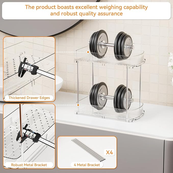 3 Pack 13.8″ Deep 2 Tier Under Sink Storage Organizer,Large Pull Out Bathroom Organizers and Storage,Slide Out Acrylic Undersink Storage Shelf,Kitchen Under Sink Organizer for Cleaning Products - Image 5