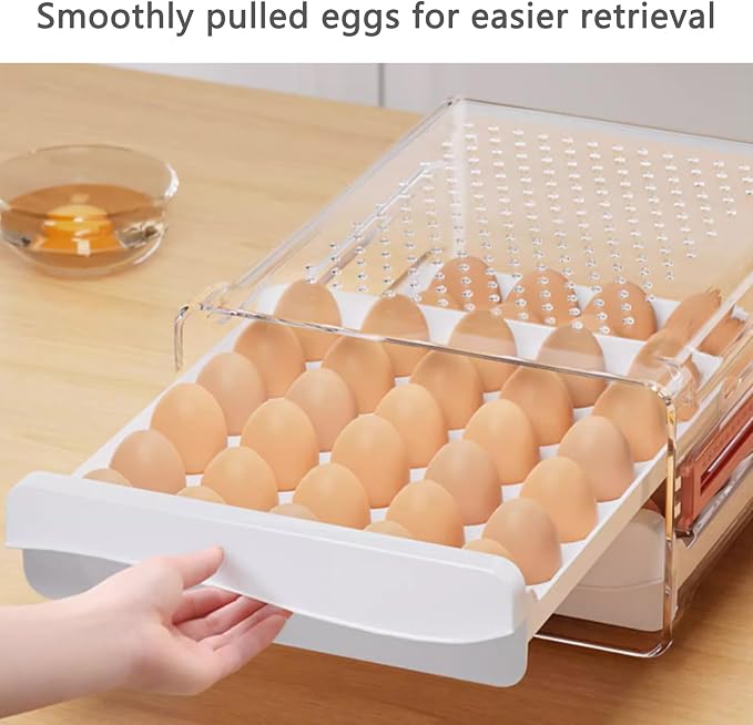 60 Egg Drawer Organizer for Refrigerator,2 Layers Transparent Egg Holder Tray for Fridge Stackable Eggs Storage Tray with Timescale - Image 6