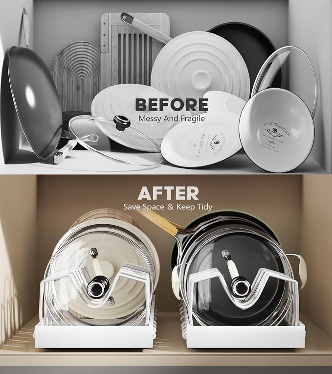 Pull Out Pots and Pans Organizer Under Cabinet, Expandable Sliding Lid Holder and Pan Rack for Kitchen, Slide Out Inside Cabinet for Pot Lid, Bakeware, Dishes, 10 Adjustable Dividers, 1 Pack White - Image 6