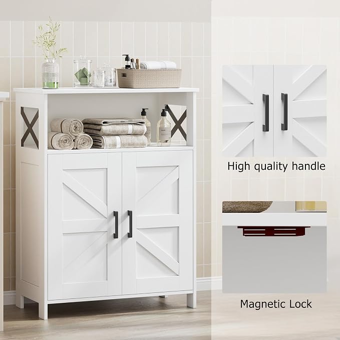 Homhedy Farmhouse Bathroom Storage Cabinet with Doors, Small Floor Cabinet | Toilet Paper Cabinet with Adjustable Shelf, Freestanding Storage Cabinet for Kitchen/Laundry/Living Room, 24"W, White - Image 5