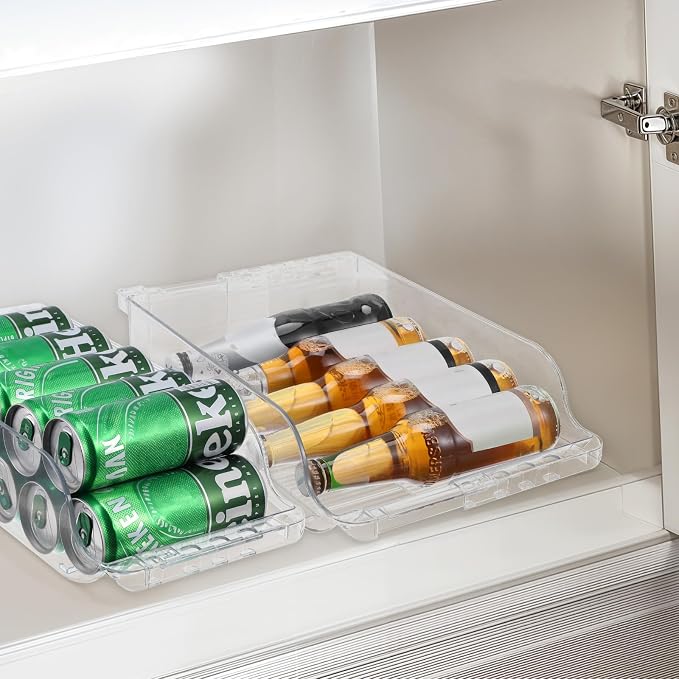 2 Pack Clear Width Adjustable Soda Can Organizer for Refrigerator Expandable Soda Cans Dispenser for Beer Seltzer Pop Can Drink Organizer for Fridge Kitchen Pantry - Image 3