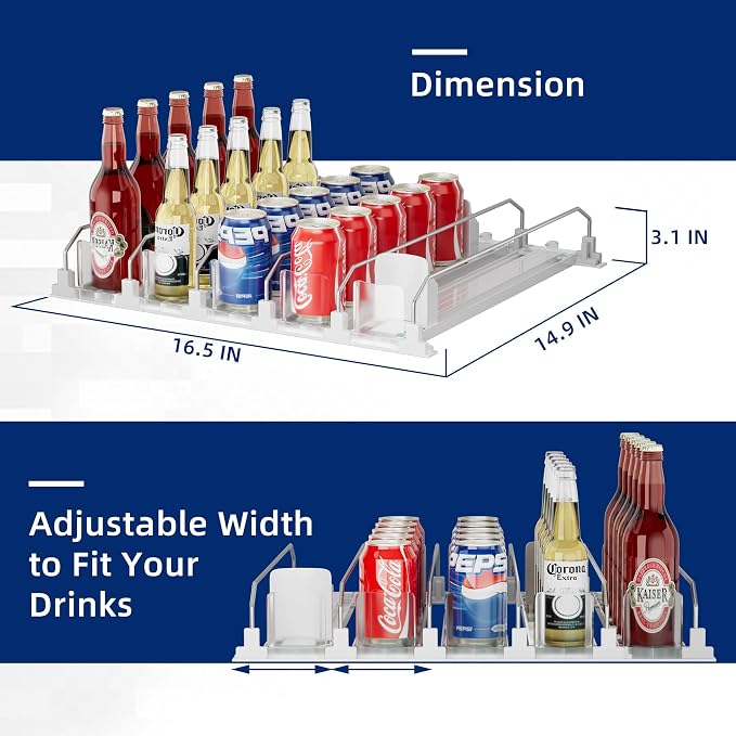 Drinks Organizer for Fridge and Pantry, Soda Can and Bottle Dispenser for Refrigerator with Automatic Pusher Glide, 5 Rows Holds Up to 25 Cans - Image 2