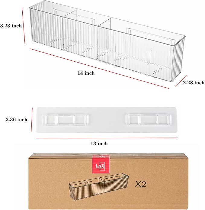 Lae Nuvole Wall Organizer, 2-Pack Clear Adhesive Shelves for Narrow Space | 3 Compartments, Slim 2.28" Depth, No-Drill Adhesive Mount, renter friendly, for Bathroom Vanity, Office, Cabinet Door - Image 2