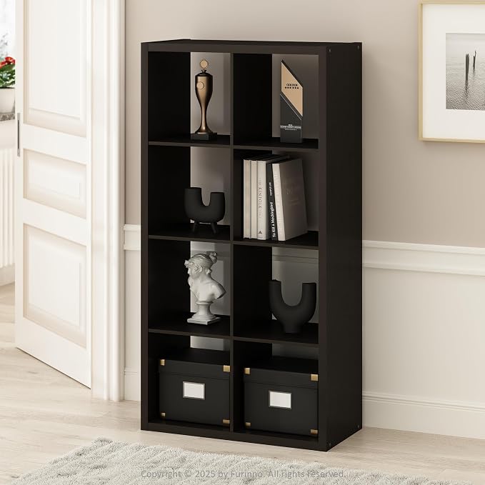 Furinno Simple 8-Cube Storage Organizer, Display Shelf, Dark Oak | Extra Thick Frame, Open Back Shelving Unit, Storage Shelves, for Organization and Storage, Living Room, Home Office by Furinno-FitsYourSpaceFitsYourBudget