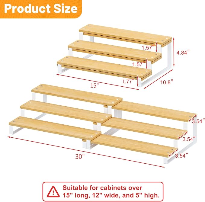 3-Tier Expandable Bamboo & Iron Can Organizer, Holds 30 Cans, White | Adjustable Can Organizer Rack for Pantry & Cabinets, Easy-Access Storage for Soda & Soup Cans, Assembly Required, White - Image 6