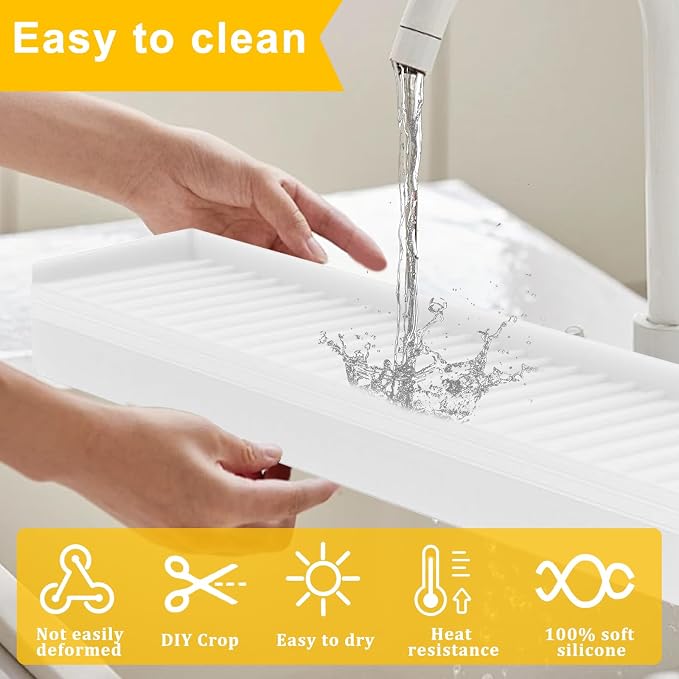Silicone Sink Edge Protectors - Multifunction Accessories, Splash Guard & Draining Mat for Kitchen, Bathroom Sink, Steel, Granite, Quartz Countertops (Transparent, 4 * 30in) - Image 6