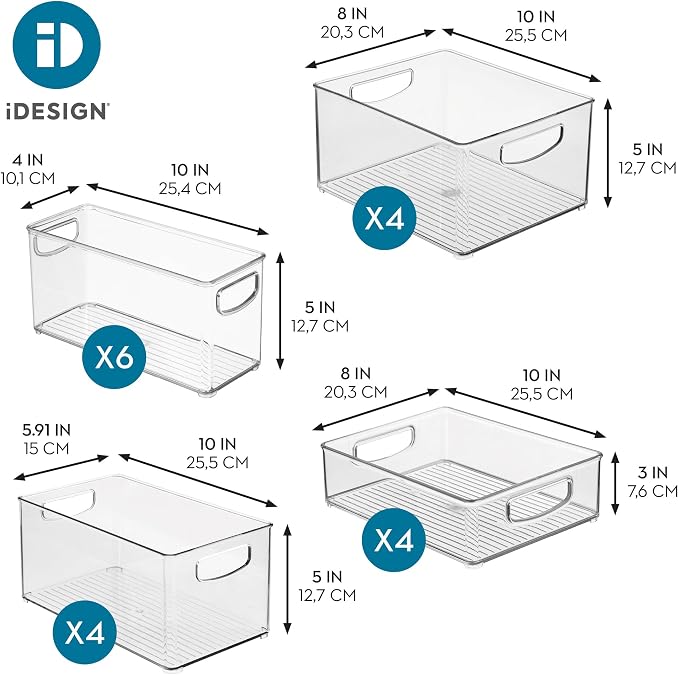 iDesign Stackable Plastic Handle Bin Storage Organizers, 18 Pack, Clear | For Kitchen, Fridge, Pantry, Home, Assortment Set - Image 4