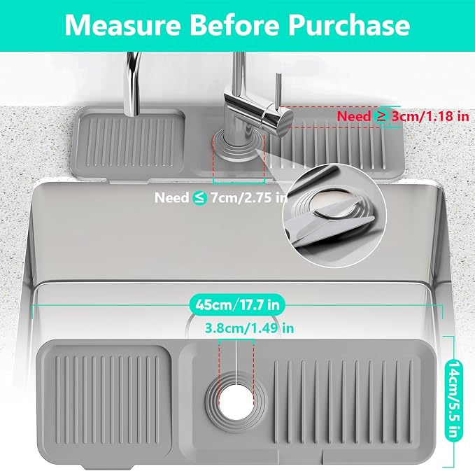 17.7'' Faucet Mat for Kitchen Sink [5°Slope Fast Self-draining] Kitchen Sink Splash Guard Silicone Kitchen Sink Faucet Mat Splash Guard for Kitchen Sink Area Tidy Splash Faucet Guard Draining Mat - Image 3