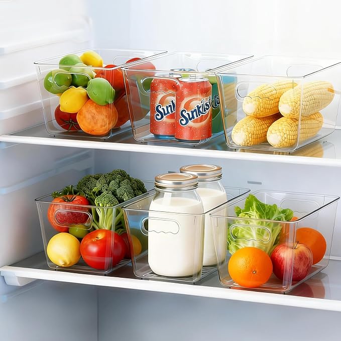 Clear Fridge Organizer Bins with Handles, 4 Pack Medium 10×6×5 Inch | Clear storage bins with handles, food organizer basket for kitchen, fridge, freezer and bedrooms - Image 4