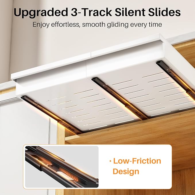 Pull out Cabinet Organizer, 1-Pack Expandable(13.6"-24") Silde out Drawers with Raising Pad for Framed Cabinets, Adjustable Full-Extension Adhesive Roll out Shelves for Kitchen Pantry Home Pot and Pan - Image 7