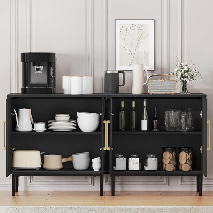 Black Storage Cabinet with Doors, Modern Accent Cabinet, Free Standing Cabinet with Adjustable Shelf, Wooden Buffet Sideboards for Living Room, Kitchen, Dining Room, Entryway - Image 6