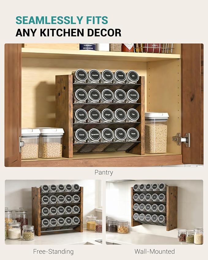Spice Rack Organizer for Cabinet, Seasoning Organizer, No Jars Included | Holds 20 Standard 4 oz Jars, Fits Jars Under 1.8 in Wide, 4-Tier Kitchen Countertop Shelf, Wall Mount, 10.3" W x 10.3" H - Image 6