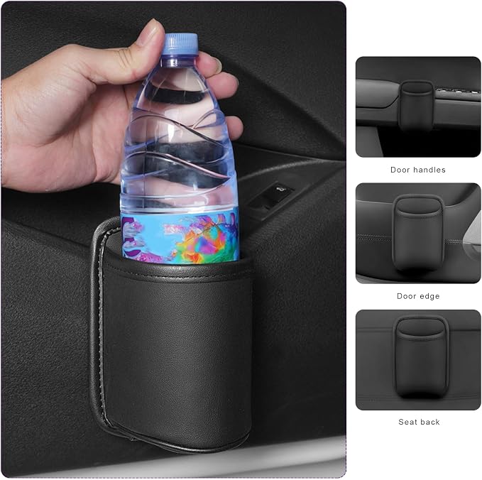 Large Car Door Cup Holders, Clip On Beverage Drink Holder Vehicle Door Storage Organizer, Scratch-Resistant Leather Water Bottle Hanging Holder for SUV Sedan Truck (Black) - Image 5