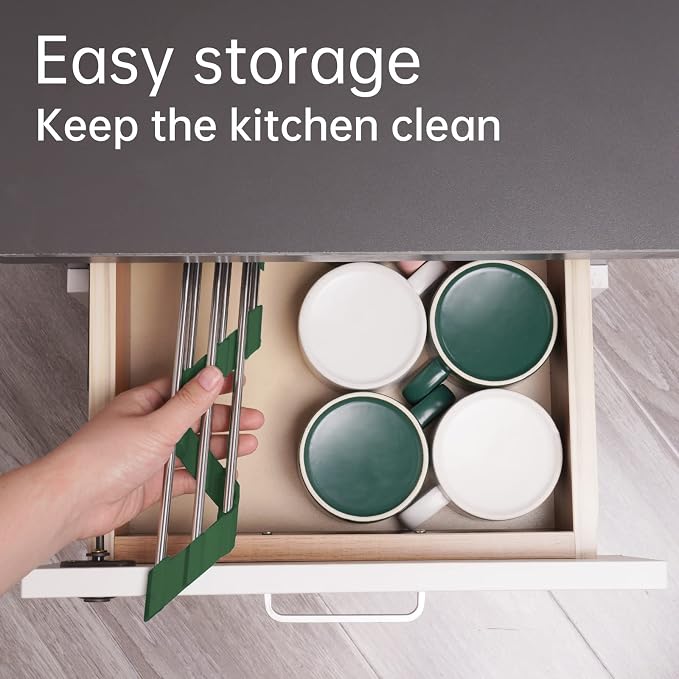 Tomorotec Triangle Roll-Up Dish Drying Rack for Sink Corner Small Foldable Stainless Steel Over The Sink Multipurpose Kitchen Drainer Caddy Organizer Storage Shelf Holder (Olive Green) | BPA-Free Food-Grade Silicone Edges Foldable Waterproof Rustproof ... - Image 6