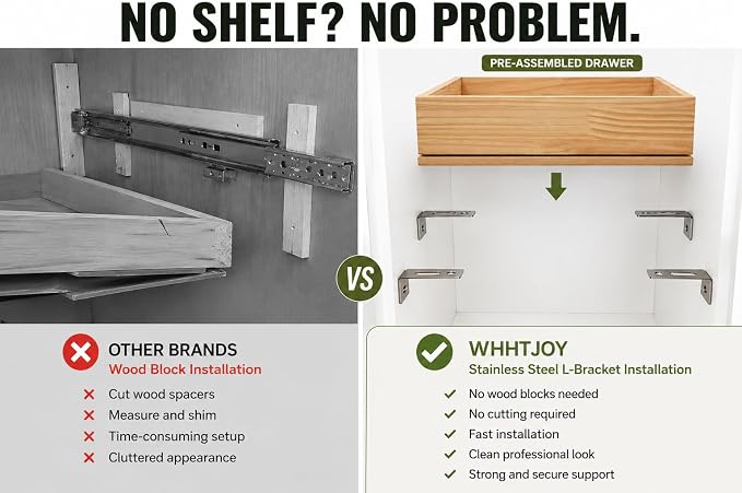 Pre-Assembled Pull Out Cabinet Drawer with L-Brackets No Shelf Required | All 3/4" Solid Wood Construction Soft Close Slide（26''W x 21''D） - Image 5