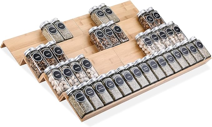 Bamboo Spice Rack Tray - Spice Drawer Organizer for Kitchen Cabinets Storage and Organization (Jars Not Included, 8 Individual Pieces, Not Adjustable) by Mulush