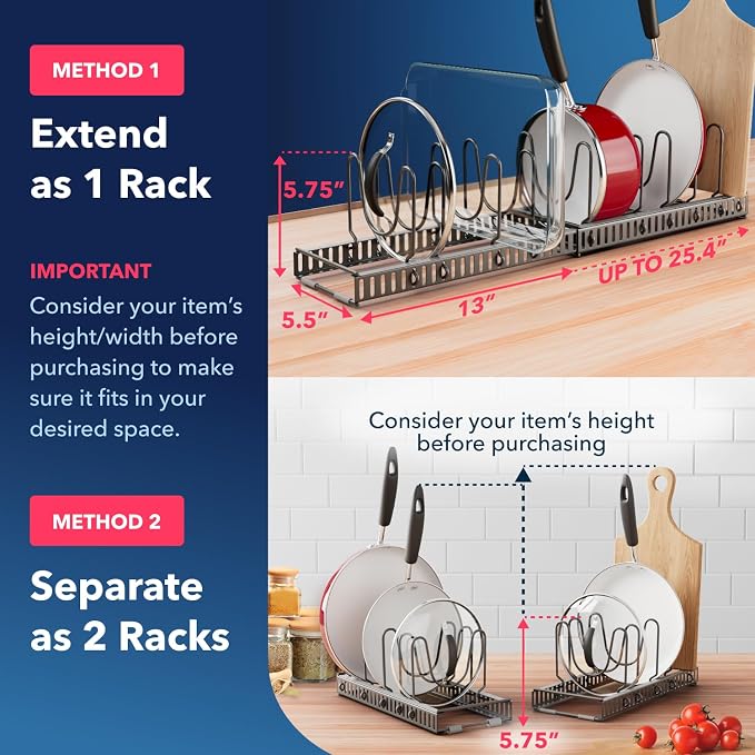 5.5” Wide 12-Slot Adjustable Pot Lid Organizer with Scratch-Free Pads, Expandable Pot Lid Holder Rack for Cabinet, Small to Medium Pots and Pans Organizer Inside Cabinet - Image 5