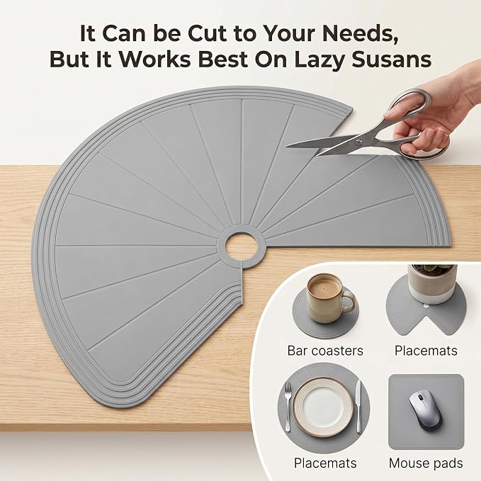 2 PCS 26.5" Lazy Susan Shelf Liner, Silicone Lazy Susan Liner, Non-Slip and Heat-Resistant, Dual Tier Pie Cut Organizer for Drawer Refrigerator Cupboard Cabinet Organizers(Gray) - Image 6