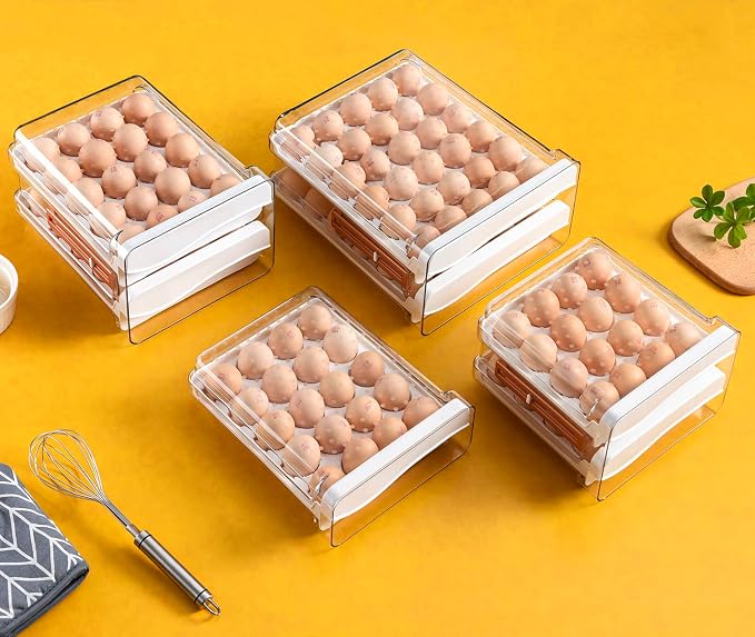 Sooyee Egg Holder for Fridge, Clear, 2 Drawers 60 Eggs | Eggs Organizer for Refrigerator,Space-Saving Egg Container, Clear Acrliy 2-Tier Egg Tray Storage for Kitchen - Image 6