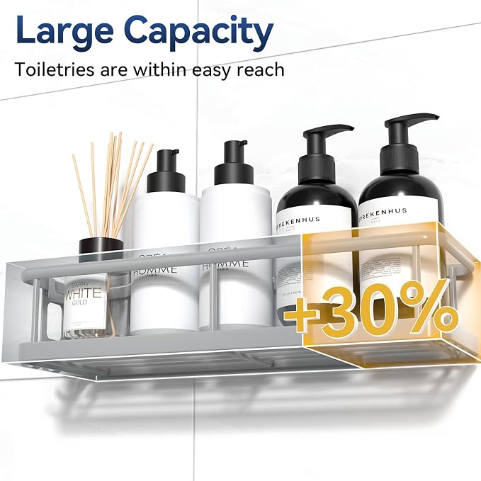 Shower Caddy Adhesive, Rustproof Shower Organizer with Soap Holder, Large Capacity Shower Shelves for Inside Shower, No Drilling Bathroom Organizers and Storage for Home Decor（3 Pack Grey） - Image 3