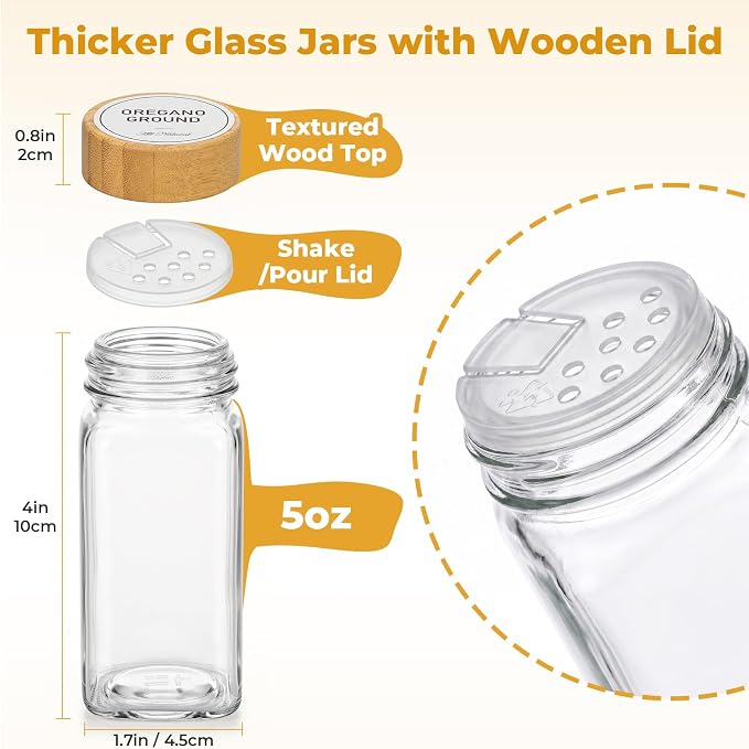 4-Tier Acrylic Spice Rack Organizer with 24 Glass Spice Jars and Wooden Lids, Clear Spice Shelf for Cabinet, Countertop, Pantry, Easy Assembly Seasoning Holder, Compact 11.6" W x 11.4" H - Image 3