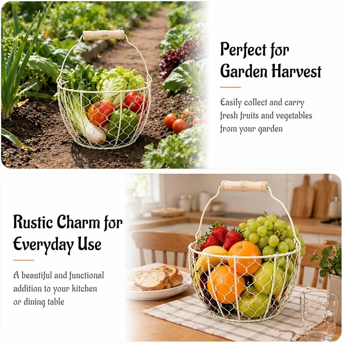 2 Pcs Egg Basket With Handle,Wire Egg Basket for Gathering Fresh Eggs, Round Egg Collecting Basket for Farm,Vintage Style Chicken and Duck Eggs Basket Egg Countertop Storage Container Holder ﻿ - Image 5