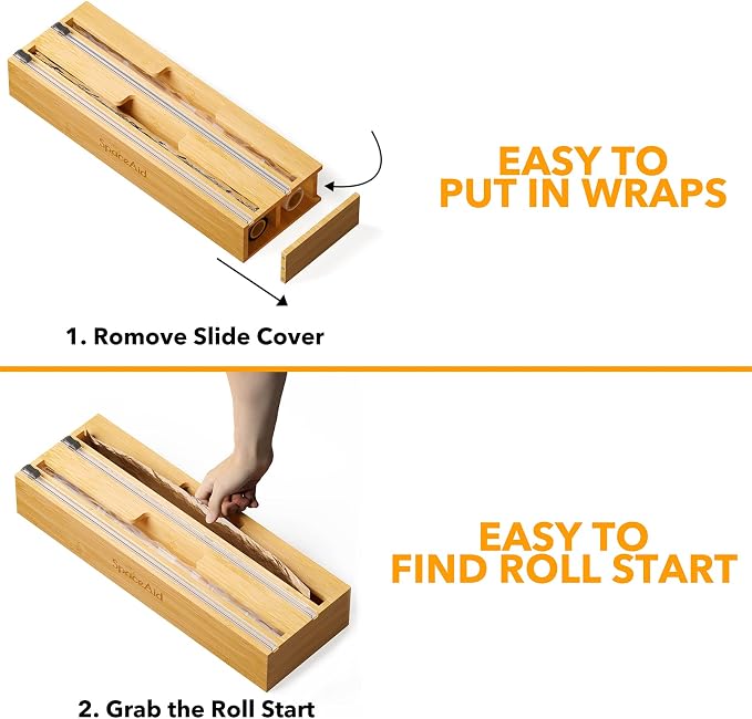 SpaceAid 2 in 1 Long Wrap Dispenser (Need 3" Deep Drawer) with Cutter, Plastic Wrap, Aluminum Foil Dispenser for Kitchen Drawer, Bamboo Roll Organizer Holder, Compatible with 15" Roll - Image 6