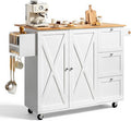 VEVOR Kitchen Island Cart, 45.3x39 inch Rolling Kitchen Table, Mobile Carts with Storage Cabinet and Solid Wood Top, Portable Islands with Wheels, Spice Rack, Towel Rack, Drop Leaf and Drawer, White by VEVOR