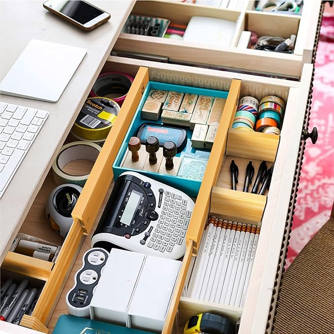 Bamboo Drawer Dividers Organizers, Drawer Separators Splitter,17-22 inches Long Adjustable Spring-loaded Organizer for Large Utensil, Clothes, Tools Drawers(yellow) - Image 4
