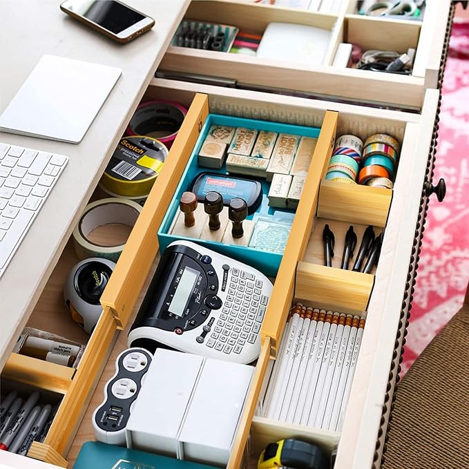Bamboo Drawer Dividers, Expandable Drawer Separators Splitter, 17-22 inches Adjustable Spring-loaded Organizer for Large Utensil, Clothes, Tools Drawers, 6 Pack Dividers + 4 Pack Baffle - Image 7