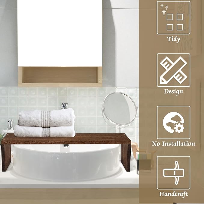 Over The Sink Shelf Bathroom Wood Pedestal Soap Stand Farmhouse Bathroom Decor Decorative Over The Sink Shelf for Kitchen(23.62 x 7.87 x 5.91 Inches,Dark Brown) - Image 4