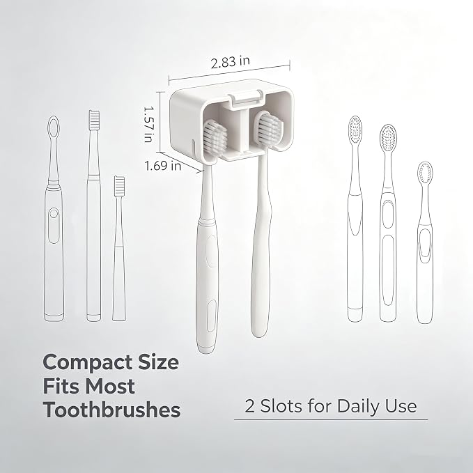 Toothbrush Holder Wall Mounted with Pop-Up Waterproof Cover, 2 Slots & Ventilated, No-Drill Adhesive Bathroom Organizer, Detachable Easy Clean, Fits Most Manual & Electric Toothbrushes (1pc Grey) - Image 8