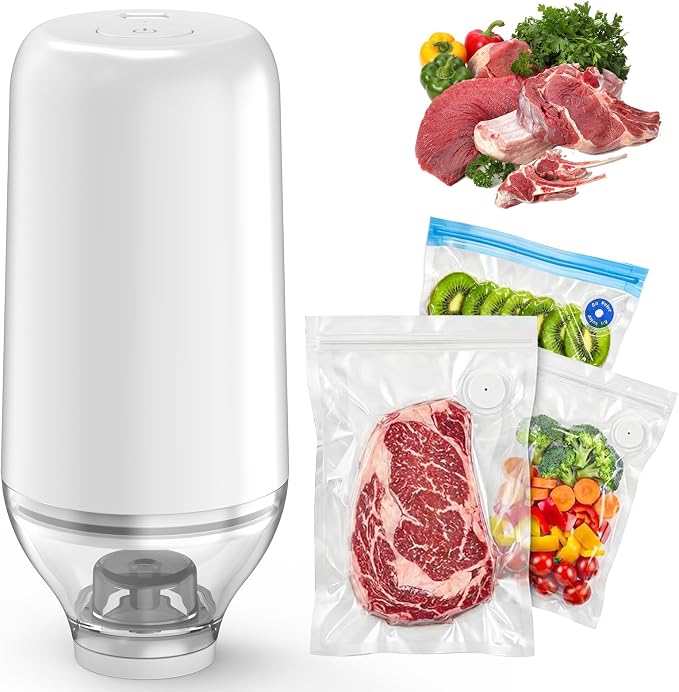 Portable Handheld Food Vacuum Sealer, White(Pump Only) | Powerful Suction Compatible with Reusable Vacuum Bags, Ideal for Food Storage & Camping by 1
