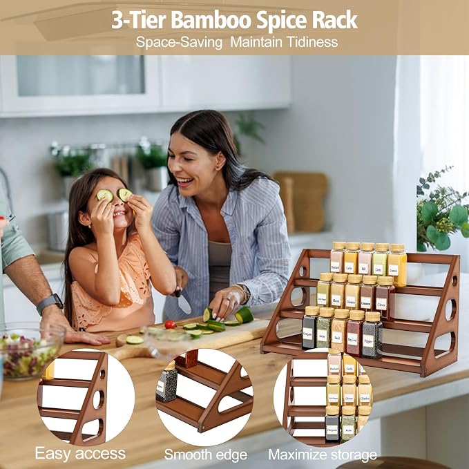 Spice Rack - Bamboo Wood Spice Rack Organization for Cabinet/Countertop - Brown - Image 5