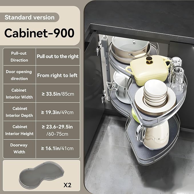 Blind Corner Cabinet Pull Out Organizer, 2-Tier Shelf, Adjustable Height | Fits 16" Cabinet Openings, Right Swing for Left Hinges, Adjustable Height Design, Blind Corner Cabinet for Kitchen Storage - Image 3
