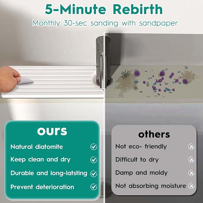16 Inch Stone Faucet Mat for Kitchen Sink, White | Sink Splash Guard, Water Absorbing Stone Tray, Super Absorbent, Diatomite Drain Protector，for Kitchen Bathroom Counter - Image 6