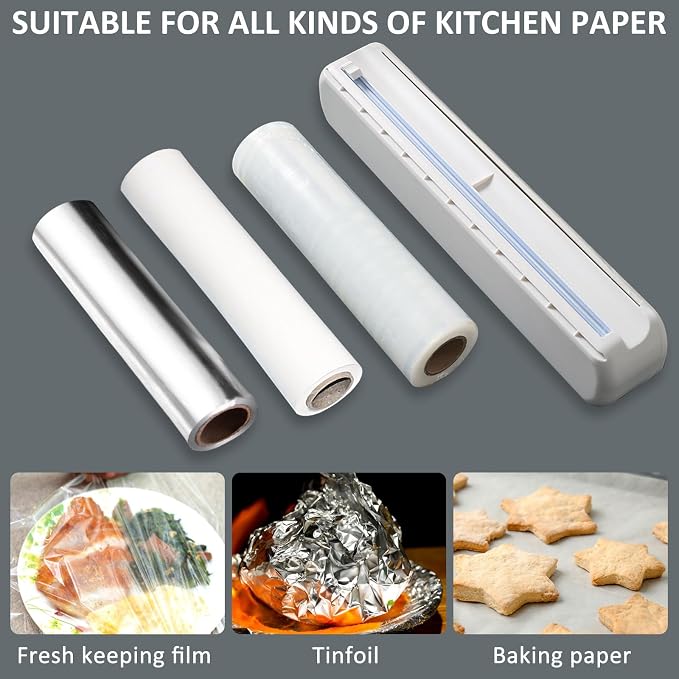 Plastic Wrap Dispenser With Cutter, Reusable Cling Film Dispenser, Cling Wrap Dispenser With Slide Cutter, Also For Aluminum Foil, Tin Foil, Baking Paper (L) - Image 5