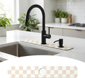 Cuttable Kitchen Sink Faucet Mat: 24" Lx4 W Splash Guard with Center Hole | Customizable Absorbent Non-slip Fabric Rubber Mat, Cut to Fit 2,3,4 Holes Irregular Sink with Soap Dispenser Air Gap by EazziSwitch