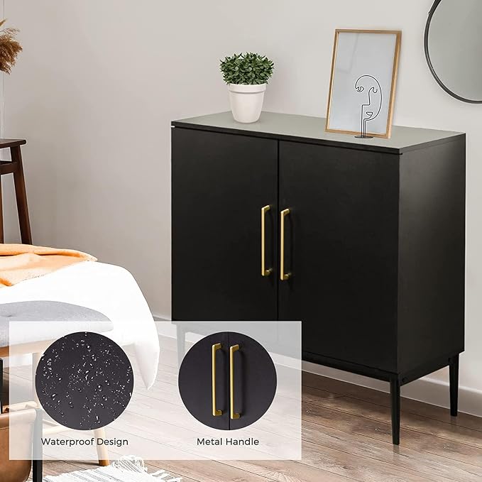Set of 2 Black Storage Cabinet with Doors, Modern Accent Cabinet, Free Standing Cabinet with Adjustable Shelf, Wooden Buffet Sideboards for Living Room, Kitchen, Dining Room, Entryway - Image 3