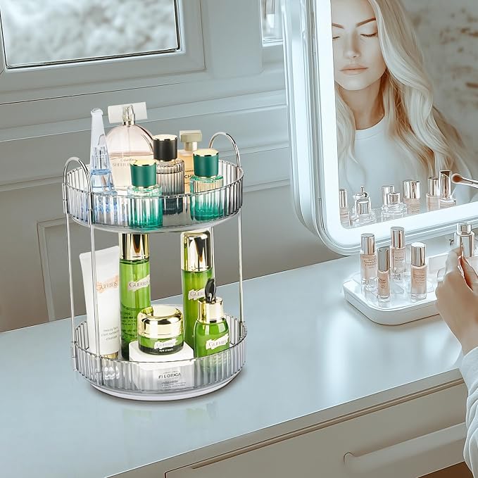 360 Rotating Makeup Organizer, 2 Tier Lazy Susan Bathroom Counter Organizer, Skincare Organizers, Spinning Perfume Organizer & Vanity Organizer Countertop (Classic Grey, 2 Tier) - Image 7