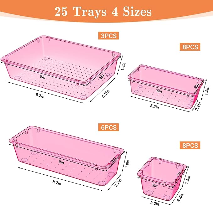 SpaceHacks 25 PCS Plastic Drawer Organizer, 4-Size Versatile Organizer Trays & storage Bins - Image 2