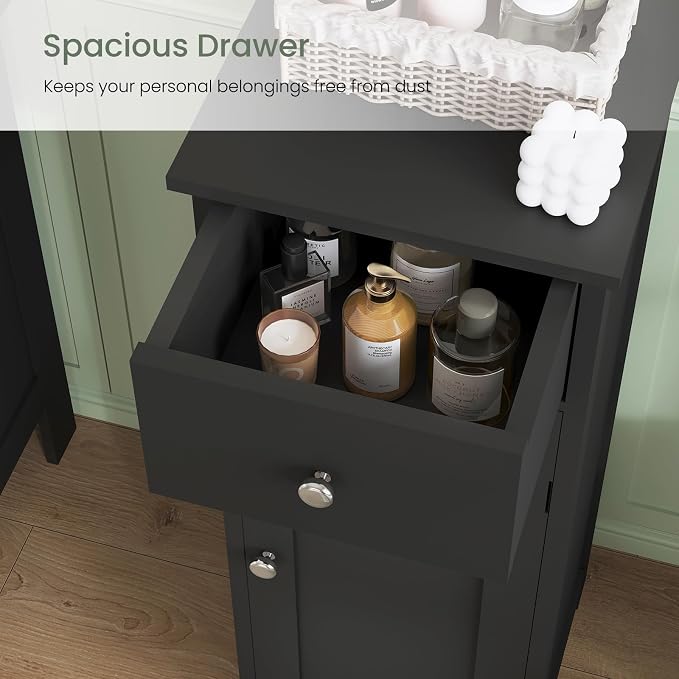 Iwell Bathroom Storage Cabinet, Small Bathroom Floor Cabinet with Drawer & Storage Shelf, Free-Standing Organizer Cabinets for Hallway/Living Room, Black - Image 5