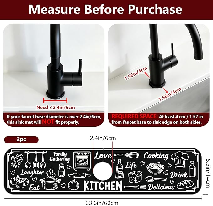 2 Pcs Graffiti Pattern Kitchen Sink Splash Guard Faucet Mat | Digital Painting Faucet Mat for Sinks Absorbing Drying Mat for Kitchen Bathroom, 23.6x5.5inch - Image 2