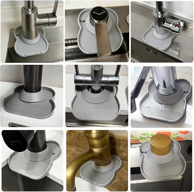 Silicone Faucet Mat for Kitchen Tap Compact Sink Splash Guard Protectors Behind Draining,Grey 2PCS - Image 6