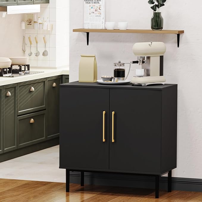 Black Storage Cabinet with Doors, Modern Accent Cabinet, Free Standing Cabinet with Adjustable Shelf, Wooden Buffet Sideboards for Living Room, Kitchen, Dining Room, Entryway - Image 7