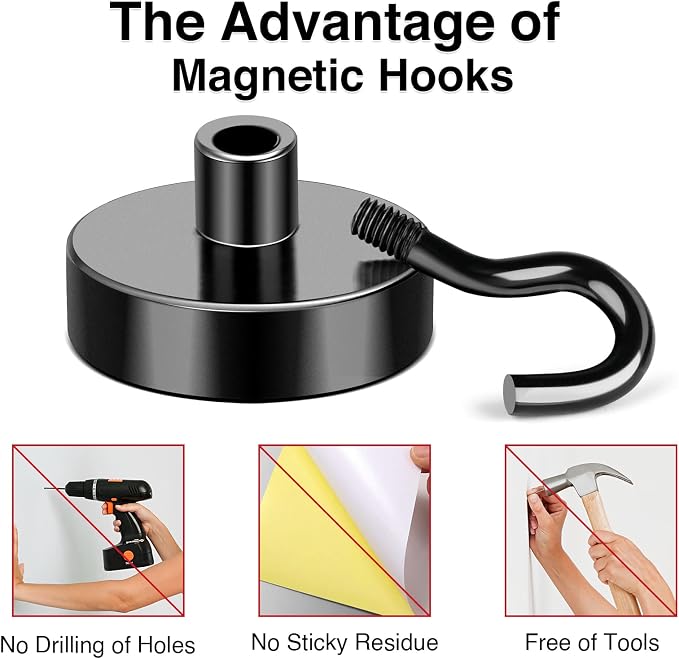 Magnetic Hooks,30Lbs+ Neodymium Black Magnet Hook | Heavy Duty Magnetic Hooks Classroom Must Have, Magnet with Hook for Home, Kitchen Workplace School - 15P - Image 5