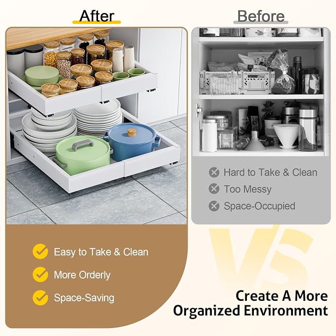 2 Pack Pull Out Cabinet Organizer, Expandable Width (11.4"-18.9") Depth (16.3"-21.7") Pull out Drawers for Cabinets with 3 Rails, No Drill Adhesive Film or Nail Slide out Drawers for Kitchen, Pantry - Image 8