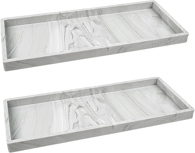 Silicone Countertop & Vanity Bathroom Tray – 2 PC 11.7" | Bathroom Tray Set, Bathroom Tray Countertop, Bathroom Counter Tray, Dish Soap Kitchen Tray & Bathroom Organizer Countertop by Spacewiser