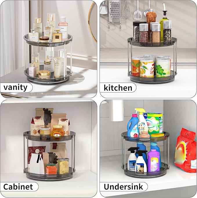 Rotating Makeup Organizer, Perfume Skincare Holder, 2 Tier 9 Inch, Gray | 360° Smooth Spinning Vanity Tray, Large Capacity, Space-Saving Cosmetics Storage for Bathroom Countertop, Dresser - Image 6