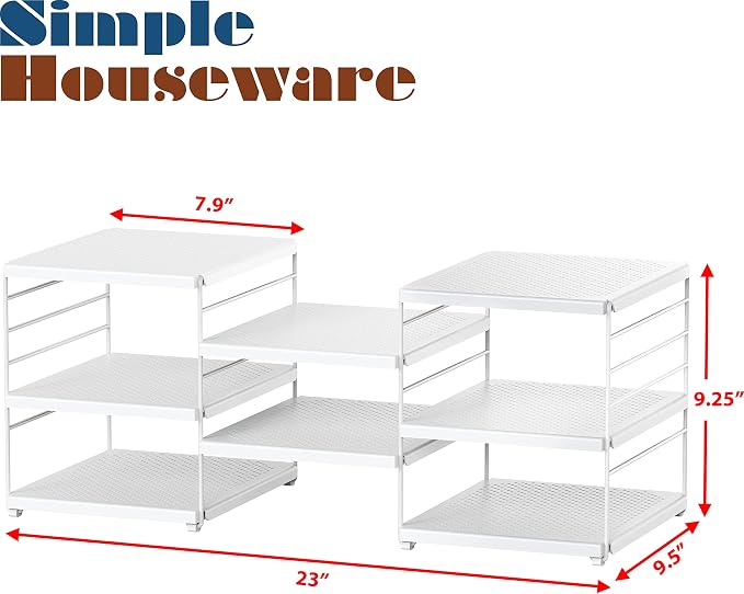 Simple Houseware Expendable Kitchen Counter Shelf Organizer, White, Plastic, 23.2" L x 9.8" W x 8.7" H | 23.2" L x 9.8" W x 8.7" H - Image 8